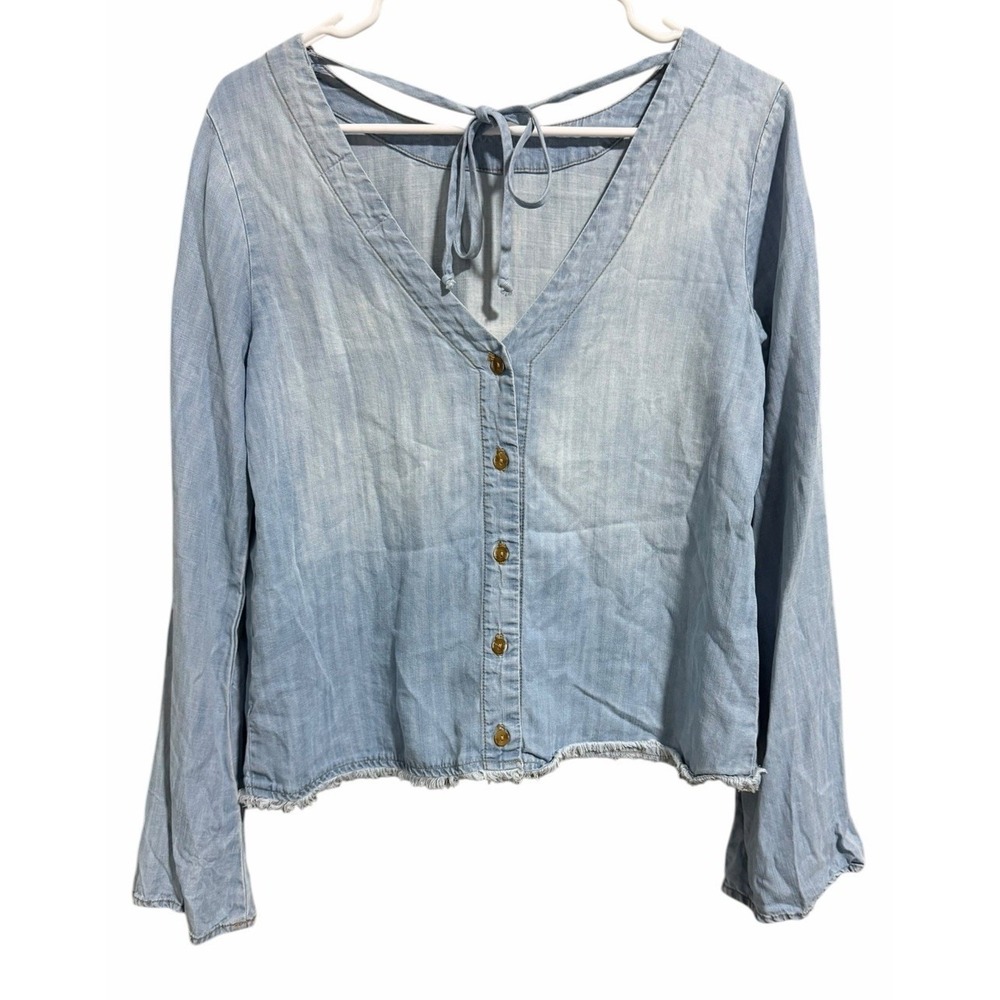 Anthropologie Cloth & Stone Chambray Button-Back Top Women's Size XS